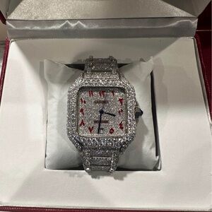 Silver and Red Diamond Watch